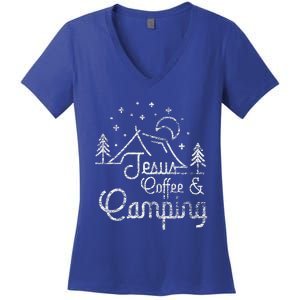 Camping Coffee Camper Camp Lover Christian Jesus Women's V-Neck T-Shirt