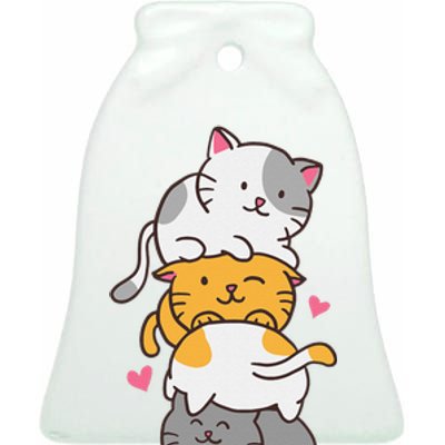 Cat Cats Cute Kitty Pile Anime Kawaii Neko Ceramic Bell Ornament