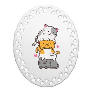 Cat Cats Cute Kitty Pile Anime Kawaii Neko Ceramic Oval Ornament