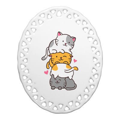 Cat Cats Cute Kitty Pile Anime Kawaii Neko Ceramic Oval Ornament