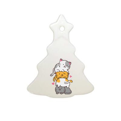 Cat Cats Cute Kitty Pile Anime Kawaii Neko Ceramic Tree Ornament