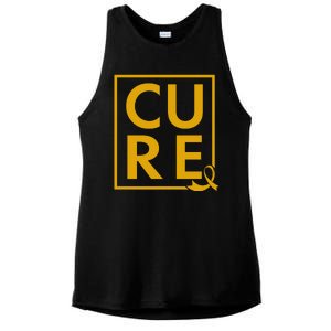 CURE Childhood Cancer Awareness Yellow Gold Ribbon Ladies PosiCharge Tri-Blend Wicking Tank