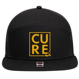 CURE Childhood Cancer Awareness Yellow Gold Ribbon 7 Panel Mesh Trucker Snapback Hat