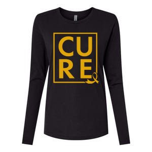 CURE Childhood Cancer Awareness Yellow Gold Ribbon Womens Cotton Relaxed Long Sleeve T-Shirt