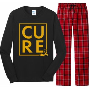 CURE Childhood Cancer Awareness Yellow Gold Ribbon Long Sleeve Pajama Set