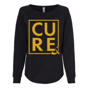 CURE Childhood Cancer Awareness Yellow Gold Ribbon Womens California Wash Sweatshirt