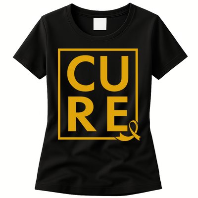 CURE Childhood Cancer Awareness Yellow Gold Ribbon Womens T-Shirt