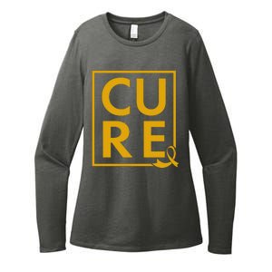 CURE Childhood Cancer Awareness Yellow Gold Ribbon Womens CVC Long Sleeve Shirt