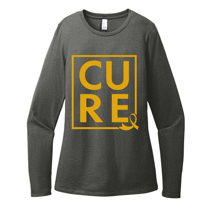 CURE Childhood Cancer Awareness Yellow Gold Ribbon Womens CVC Long Sleeve Shirt