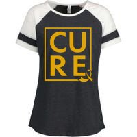 CURE Childhood Cancer Awareness Yellow Gold Ribbon Enza Ladies Jersey Colorblock Tee