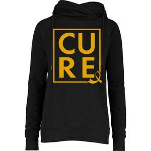 CURE Childhood Cancer Awareness Yellow Gold Ribbon Womens Funnel Neck Pullover Hood