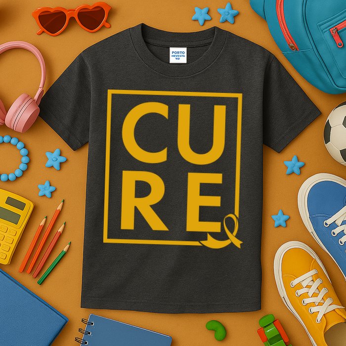 CURE Childhood Cancer Awareness Yellow Gold Ribbon Kids T-Shirt