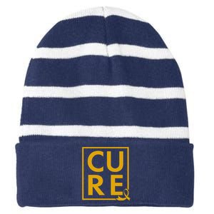 CURE Childhood Cancer Awareness Yellow Gold Ribbon Striped Beanie with Solid Band