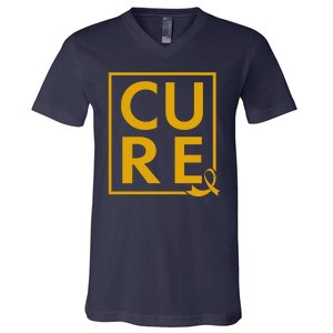 CURE Childhood Cancer Awareness Yellow Gold Ribbon V-Neck T-Shirt