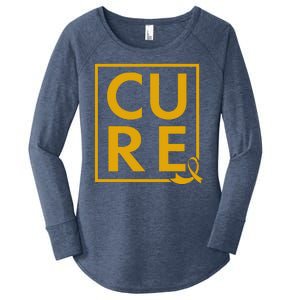 CURE Childhood Cancer Awareness Yellow Gold Ribbon Women's Perfect Tri Tunic Long Sleeve Shirt