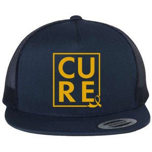 CURE Childhood Cancer Awareness Yellow Gold Ribbon Flat Bill Trucker Hat