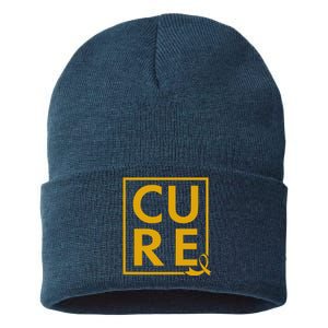 CURE Childhood Cancer Awareness Yellow Gold Ribbon Sustainable Knit Beanie