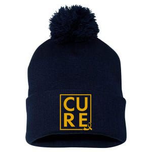 CURE Childhood Cancer Awareness Yellow Gold Ribbon Pom Pom 12in Knit Beanie