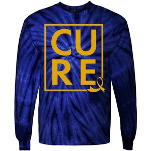 CURE Childhood Cancer Awareness Yellow Gold Ribbon Tie-Dye Long Sleeve Shirt