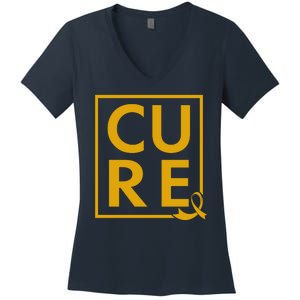 CURE Childhood Cancer Awareness Yellow Gold Ribbon Women's V-Neck T-Shirt