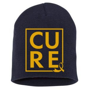 CURE Childhood Cancer Awareness Yellow Gold Ribbon Short Acrylic Beanie