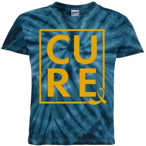 CURE Childhood Cancer Awareness Yellow Gold Ribbon Kids Tie-Dye T-Shirt