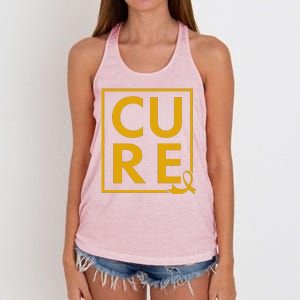 CURE Childhood Cancer Awareness Yellow Gold Ribbon Women's Knotted Racerback Tank