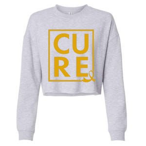 CURE Childhood Cancer Awareness Yellow Gold Ribbon Cropped Pullover Crew