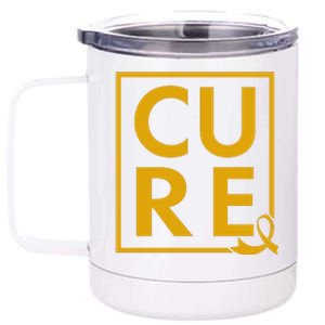 CURE Childhood Cancer Awareness Yellow Gold Ribbon 12 oz Stainless Steel Tumbler Cup