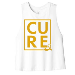 CURE Childhood Cancer Awareness Yellow Gold Ribbon Women's Racerback Cropped Tank