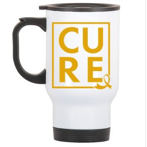 CURE Childhood Cancer Awareness Yellow Gold Ribbon Stainless Steel Travel Mug