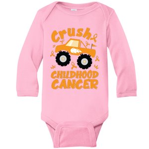 Crush Childhood Cancer Awareness Monster Truck & Gold Ribbon Baby Long Sleeve Bodysuit