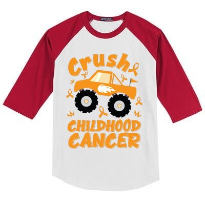 Crush Childhood Cancer Awareness Monster Truck & Gold Ribbon Kids Colorblock Raglan Jersey