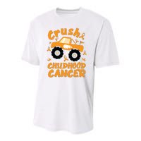 Crush Childhood Cancer Awareness Monster Truck & Gold Ribbon Youth Performance Sprint T-Shirt