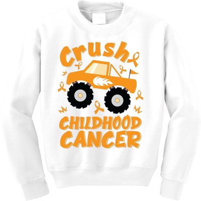 Crush Childhood Cancer Awareness Monster Truck & Gold Ribbon Kids Sweatshirt