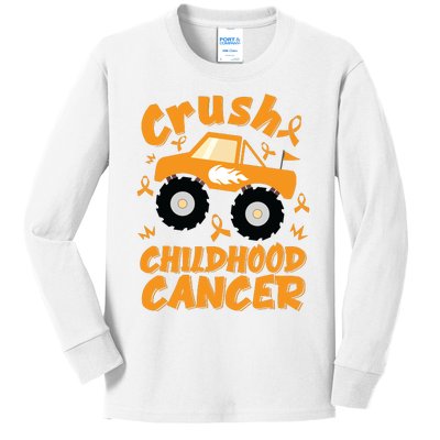 Crush Childhood Cancer Awareness Monster Truck & Gold Ribbon Kids Long Sleeve Shirt