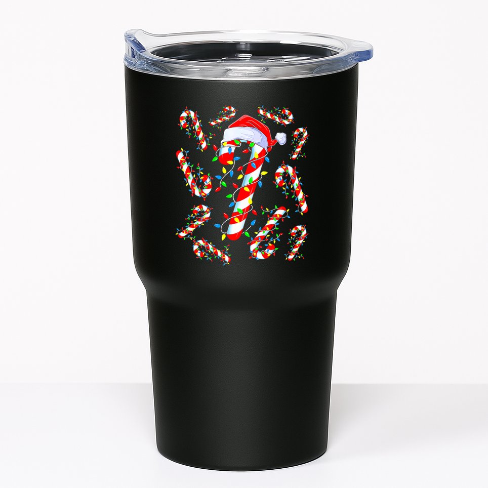 Christmas Candy Cane Santa Lights Tumbler