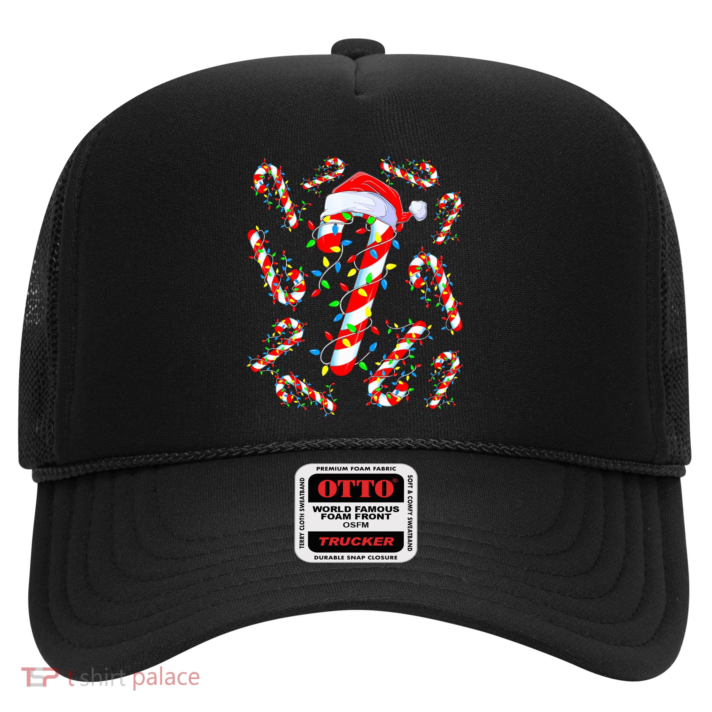 Christmas Candy Cane Santa Lights Trucker Hat