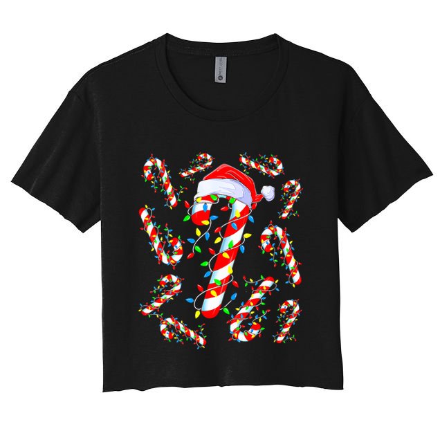 Christmas Candy Cane Santa Lights Crop Top