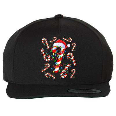 Christmas Candy Cane Santa Lights Wool Snapback Cap