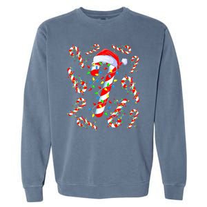 Christmas Candy Cane Santa Lights Garment-Dyed Sweatshirt