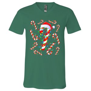 Christmas Candy Cane Santa Lights V-Neck T-Shirt