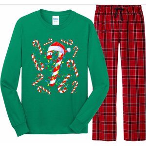 Christmas Candy Cane Santa Lights Long Sleeve Pajama Set