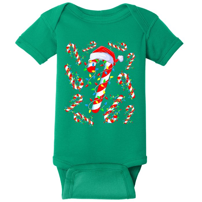 Christmas Candy Cane Santa Lights Baby Bodysuit