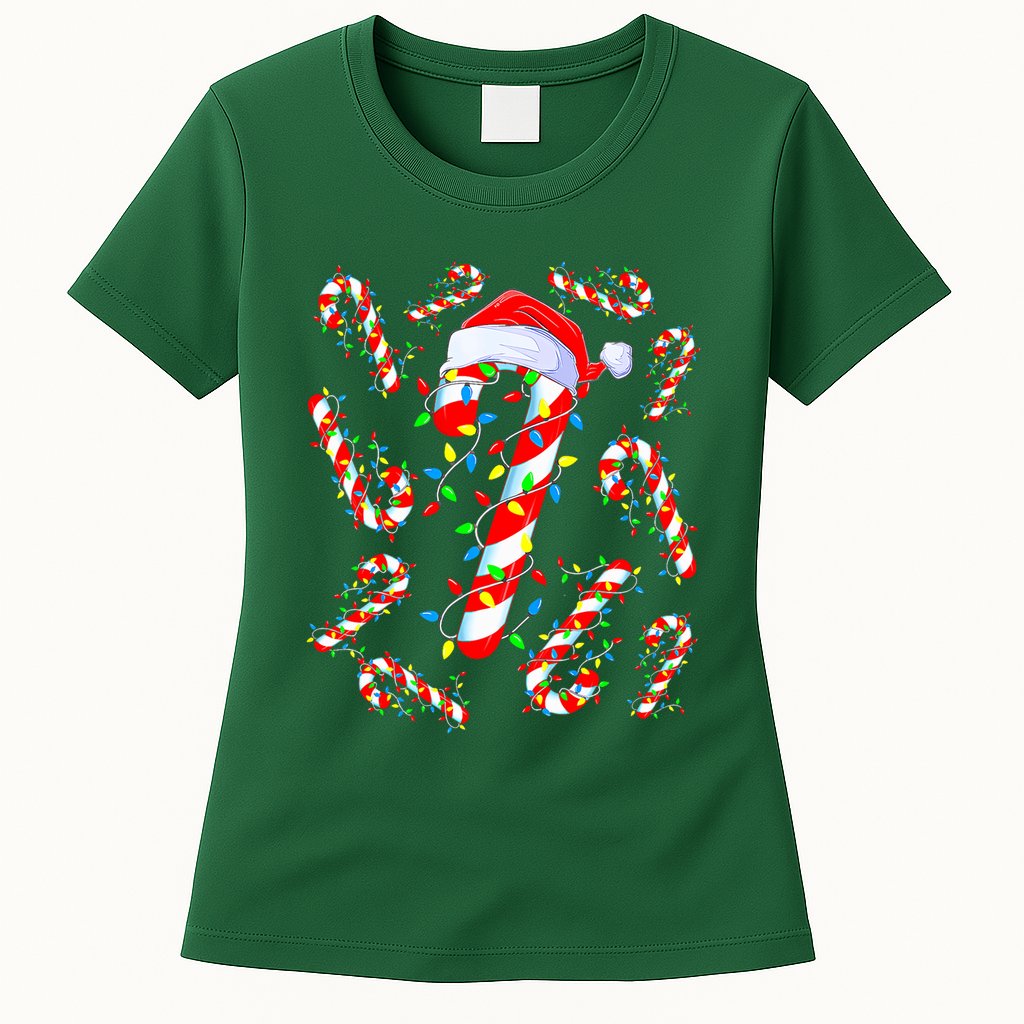Christmas Candy Cane Santa Lights Womens T-Shirt
