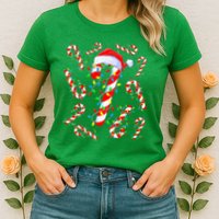 Christmas Candy Cane Santa Lights Womens T-Shirt