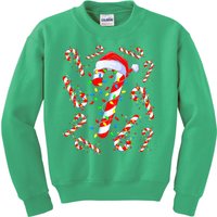 Christmas Candy Cane Santa Lights Kids Sweatshirt