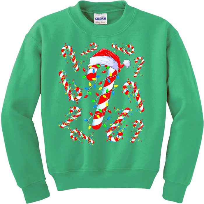 Christmas Candy Cane Santa Lights Kids Sweatshirt