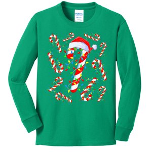 Christmas Candy Cane Santa Lights Kids Long Sleeve Shirt