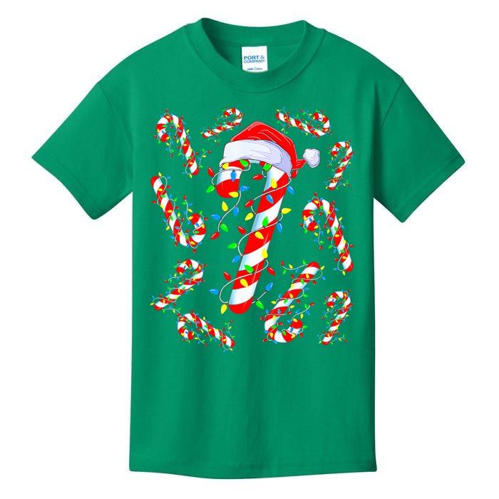 Christmas Candy Cane Santa Lights Kids T-Shirt